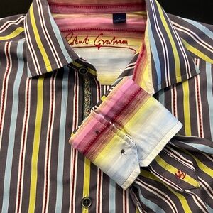 Robert Graham Vibrant Striped Button Down Shirt Monogram